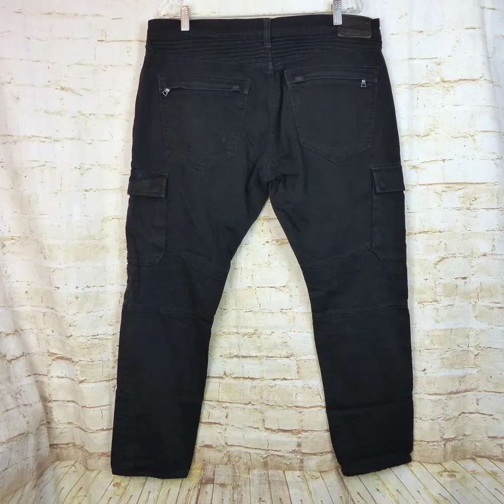 True Religion Jeans Mens 36 (38x28.5) Black Rocco Cargo Moto Relaxed Skinny Rock